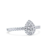 Art Deco Pear Halo Wedding Engagement Bridal Ring Round Simulated Cubic Zirconia 925 Sterling Silver