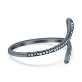 Petite Dainty Snake Ring Band Round Simulated Cubic Zirconia 925 Sterling Silver (3mm)