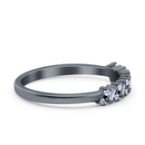 Half Eternity Buttere Shape Ring Wedding Engagement Band Round Pave Simulated Cubic Zirconia 925 Sterling Silver