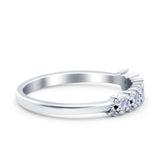 Half Eternity Buttere Shape Ring Wedding Engagement Band Round Pave Simulated Cubic Zirconia 925 Sterling Silver