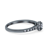 Art Deco Band Wedding Ring Round Pave Simulated Cubic Zirconia 925 Sterling Silver (6mm)