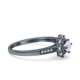 Art Deco Wedding Band Engagement Ring Round Pave Simulated Cubic Zirconia 925 Sterling Silver (7mm)