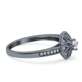 Art Deco Star Wedding Ring Band Round Pave Simulated Cubic Zirconia 925 Sterling Silver (9mm)