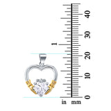 Claddagh Charm Pendant Simulated Heart Cubic Zirconia 925 Sterling Silver (21mm)