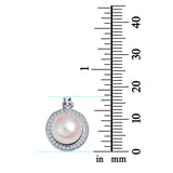 Pearl Round Charm Pendant Simulated Cubic Zirconia 925 Sterling Silver (17mm)