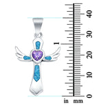 Lab Created Opal & Simulated Amethyst Wings 925 Sterling Silver Charm Pendant