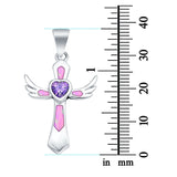 Lab Created Opal & Simulated Amethyst Wings 925 Sterling Silver Charm Pendant