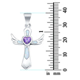 Lab Created Opal & Simulated Amethyst Wings 925 Sterling Silver Charm Pendant