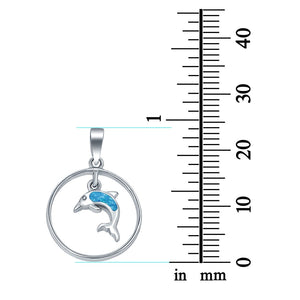 Dolphin Charm Pendant Lab Created Opal Round 925 Sterling Silver