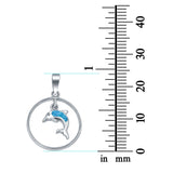 Dolphin Charm Pendant Lab Created Opal Round 925 Sterling Silver