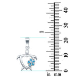 Turtle Heart Shape Charm Pendant Lab Created Opal 925 Sterling Silver