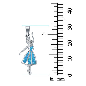 Lab Created Blue Opal Ballerina Charm Pendant 925 Sterling Silver