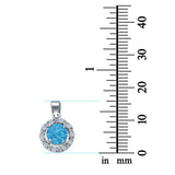 Simulated Cubic Zirconia Charm Pendant Lab Created Round Opal 925 Sterling Silver (16mm)