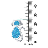 Cat Pendant Charm Solid Created Opal 925 Sterling Silver
