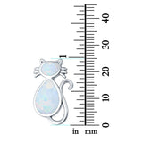 Cat Pendant Charm Solid Created Opal 925 Sterling Silver