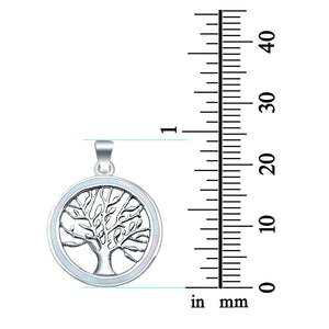 Tree of Life Charm Pendant Round Lab Created Opal 925 Sterling Silver Pendant