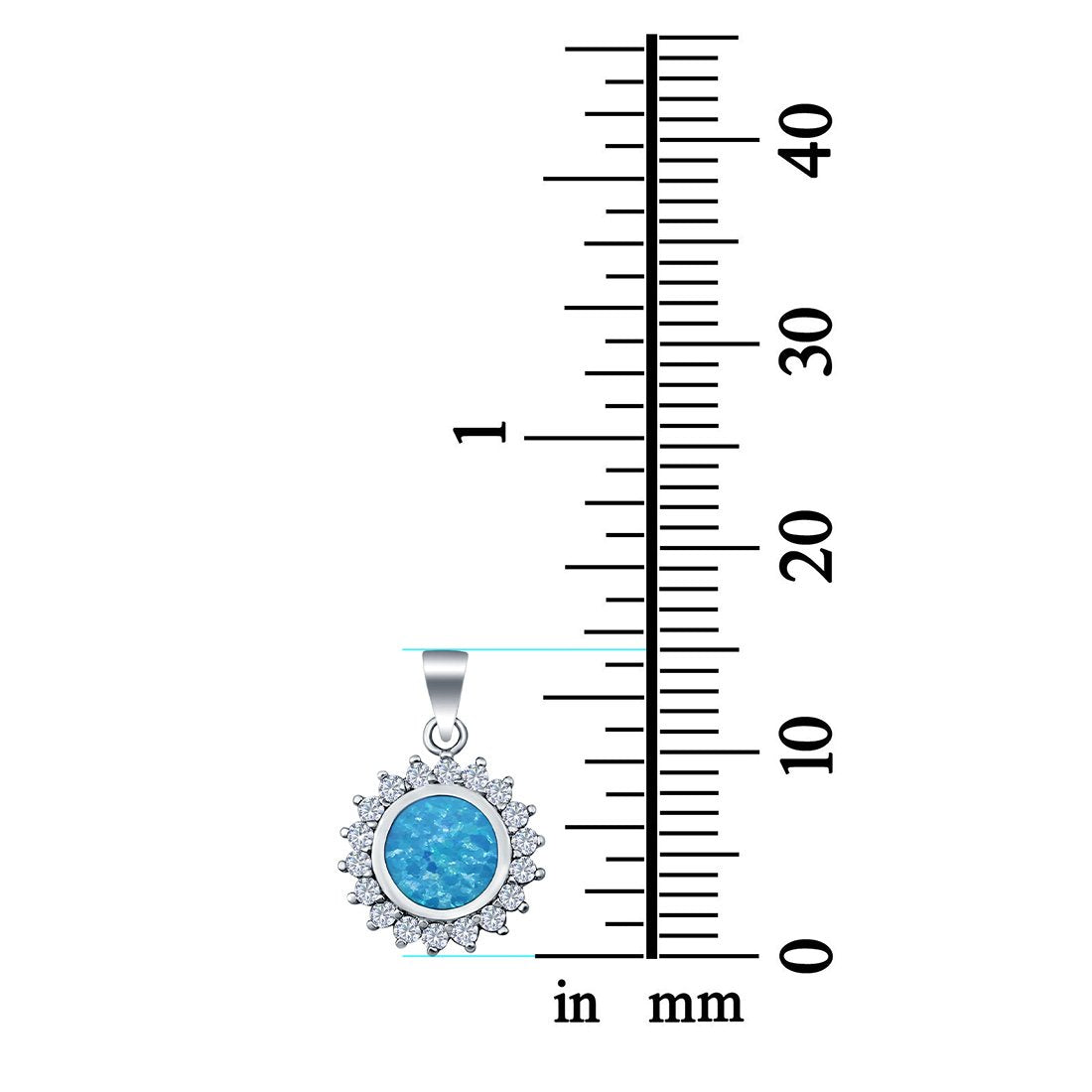 Round Lab Created Blue Opal Pendant Charm Simulated CZ 925 Sterling Silver(15mm)