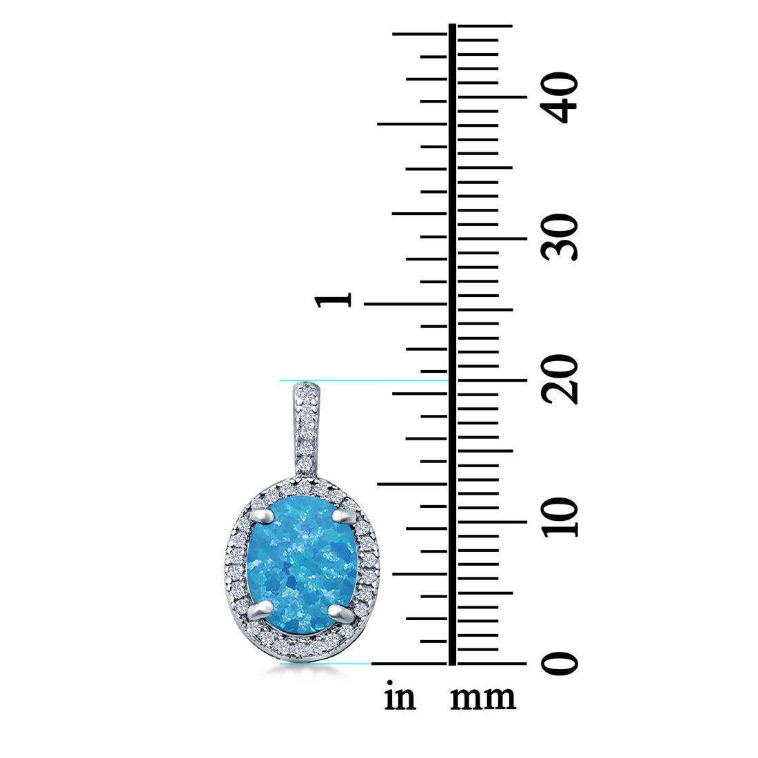 Oval Lab Created Blue Opal Pendant Charm Simulated CZ 925 Sterling Silver(20mm)