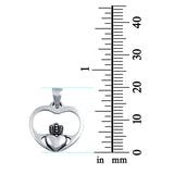 Heart Claddagh Charm Pendant 925 Sterling Silver