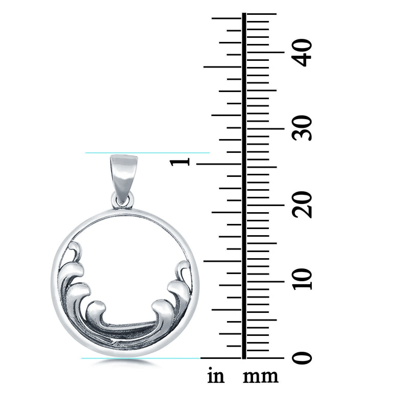 Sterling Silver Waves Pendant Charm 925 Sterling Silver (19mm)