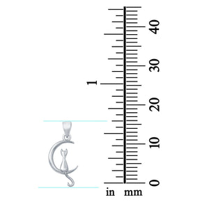 Sterling Silver Cat on Moon Pendant Charm 925 Sterling Silver