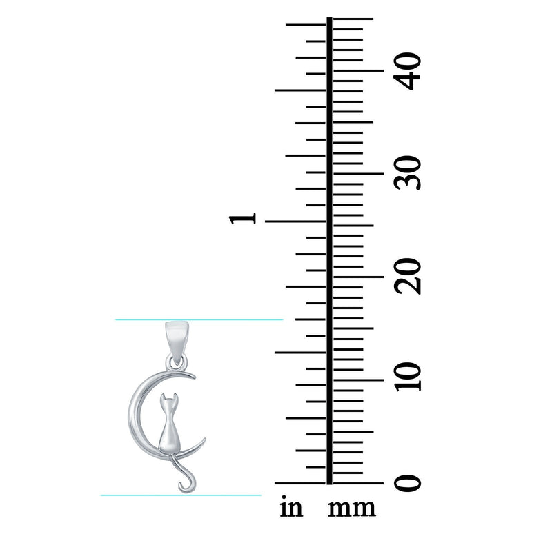 Sterling Silver Cat on Moon Pendant Charm 925 Sterling Silver
