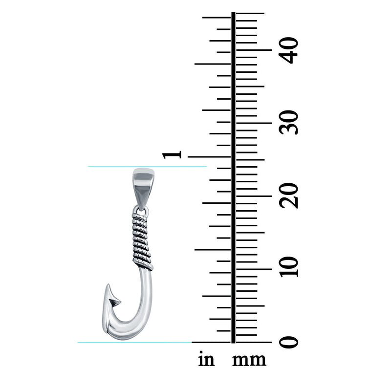 Sterling Silver Fish Hook Pendant Charm 925 Sterling Silver (24mm)
