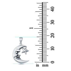 Sterling Silver Crescent Moon & Star Pendant Charm 925 Sterling Silver (19mm)
