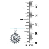 Silver Moon and Sun Pendant Charm 925 Sterling Silver (16mm)