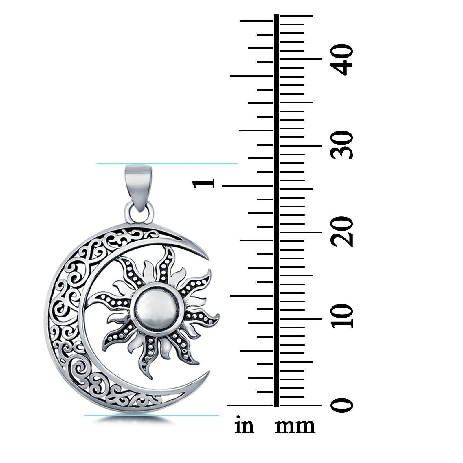 Silver Moon and Sun Pendant Charm 925 Sterling Silver (28mm)