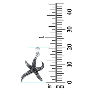 Textured Starfish Charm Pendant Star Round 925 Sterling Silver