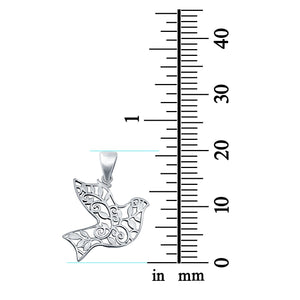 Dove Bird & Flowers Charm Pendant Flowers Round 925 Sterling Silver