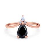 Pear Midi V Ring Wedding Ring Simulated Cubic Zirconia 925 Sterling Silver