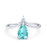 Pear Midi V Ring Wedding Ring Simulated Cubic Zirconia 925 Sterling Silver