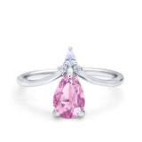 Pear Midi V Ring Wedding Ring Simulated Cubic Zirconia 925 Sterling Silver