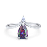 Pear Midi V Ring Wedding Ring Simulated Cubic Zirconia 925 Sterling Silver