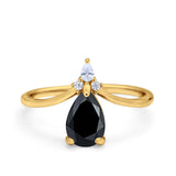 Pear Midi V Ring Wedding Ring Simulated Cubic Zirconia 925 Sterling Silver