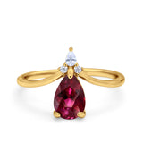 Pear Midi V Ring Wedding Ring Simulated Cubic Zirconia 925 Sterling Silver