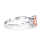 Emerald Cut Wedding Ring Round Simulated Cubic Zirconia 925 Sterling Silver