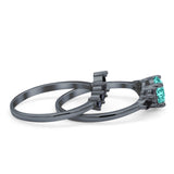 Two Piece Art Deco Wedding Vintage Black Marquise Round Simulated Cubic Zirconia 925 Sterling Silver