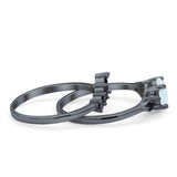 Two Piece Art Deco Wedding Vintage Black Marquise Round Simulated Cubic Zirconia 925 Sterling Silver