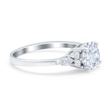 Art Deco Engagement Ring Round Simulated Cubic Zirconia 925 Sterling Silver