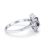 Vintage Oval Halo Wedding Ring Simulated Cubic Zirconia 925 Sterling Silver