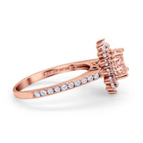 Halo Starburst Flower Wedding Ring Simulated Cubic Zirconia 925 Sterling Silver