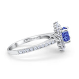 Halo Starburst Flower Wedding Ring Simulated Cubic Zirconia 925 Sterling Silver