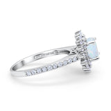 Halo Starburst Flower Wedding Ring Simulated Cubic Zirconia 925 Sterling Silver
