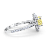 Halo Starburst Flower Wedding Ring Simulated Cubic Zirconia 925 Sterling Silver