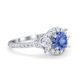 Halo Floral Wedding Ring Marquise Simulated Cubic Zirconia 925 Sterling Silver