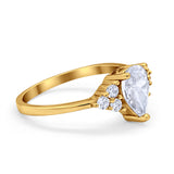 Art Deco Teardrop Engagement Ring Simulated Cubic Zirconia 925 Sterling Silver