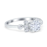 Vintage Style Round Simulated Cubic Zirconia Wedding Ring 925 Sterling Silver